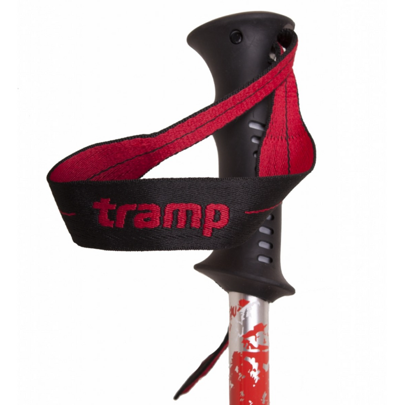 Load image into Gallery viewer, Red and black climbing anchor with 'tramp' branding on a white background
