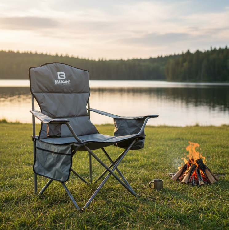 Load image into Gallery viewer, Base Camp Hunter High-Back Camp Chair with Dual Storage Pockets &amp; Cup Holder
