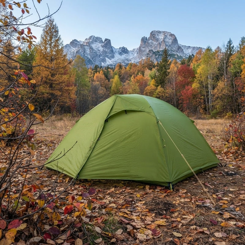 Load image into Gallery viewer, Green SkyLine 2 Lite tent with Terra Incognita logo in a forest setting
