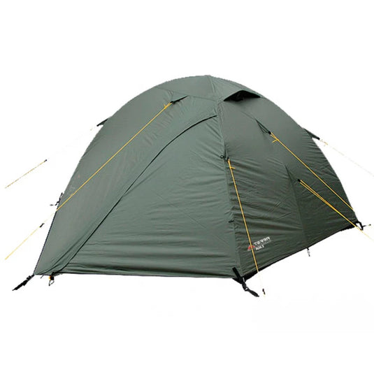 Khaki Terra Incognita Alfa 3 dome tent for 3-4 persons, fully closed view
