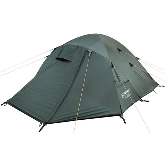 Khaki Terra Incognita Baltora 4 Alu 4-5 person tent fully pitched and closed