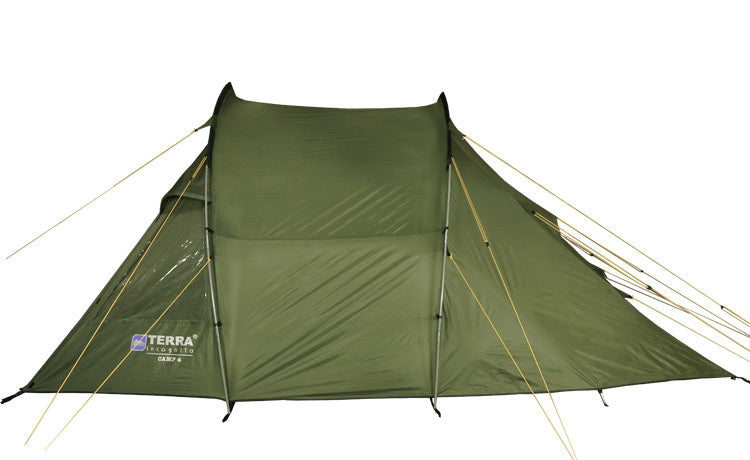 Load image into Gallery viewer, Camp 4 Four-Person Tunnel Tent with Extended Vestibule and Support Poles - Affordable Family Camping Shelter with Dual Entrances
