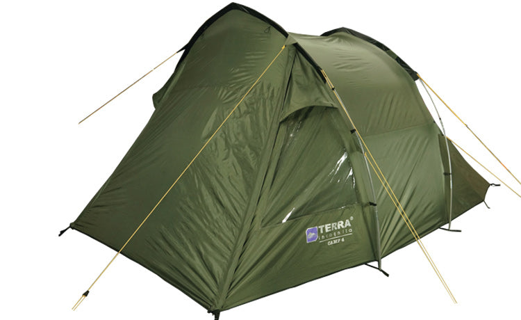 Load image into Gallery viewer, Camp 4 Four-Person Tunnel Tent with Extended Vestibule and Support Poles - Affordable Family Camping Shelter with Dual Entrances
