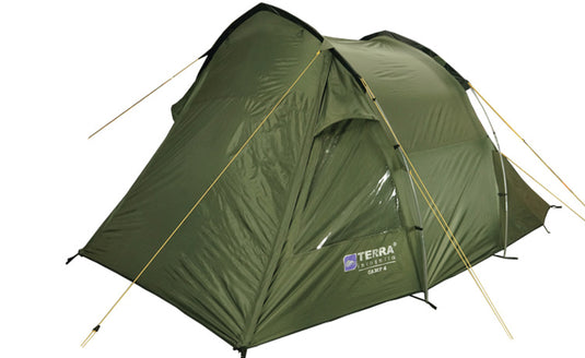 Camp 4 Four-Person Tunnel Tent with Extended Vestibule and Support Poles - Affordable Family Camping Shelter with Dual Entrances