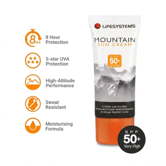 Sun Cream (50ml/100ml), SPF50 UVA/UVB Maximum Protection, Water/Sweat Resistant, Vitamin E, Ideal for High-Altitude Sports | Lifesystems Mountain SUN