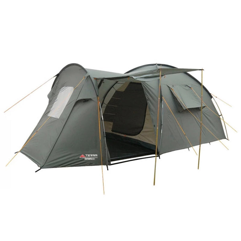 Load image into Gallery viewer, Terra Incognita Olympia 4 family camping tent with canopy open
