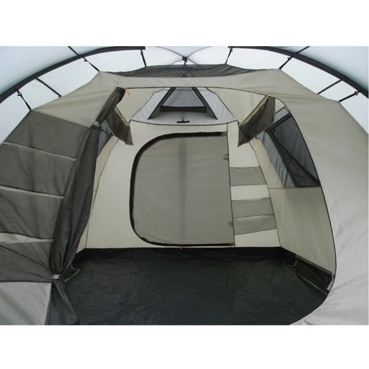 Spacious interior of Olympia 4 tent with mesh pockets and black floor