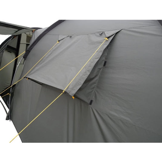 Close-up of the side ventilation window on the Terra Incognita Olympia 4 camping tent