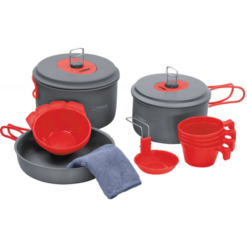 Load image into Gallery viewer, Camping Cookware Set 4-Person Large Pots Frying Pan Bowls &amp; Cups Group | Quatro
