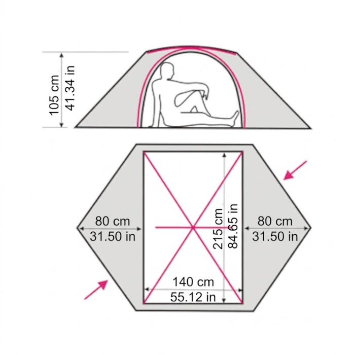 Load image into Gallery viewer, SkyLine 2 tent blueprint: 3500mm length, 1450mm width, 1050mm height
