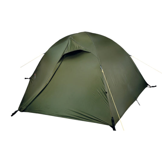 green dome camping tent for two people, isolated on white background