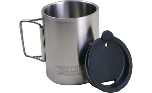 T-Mug Double-Wall Vacuum Insulated Stainless Steel Camp Mug with Foldable Handles - 8.5/12 fl oz Premium Outdoor Cup