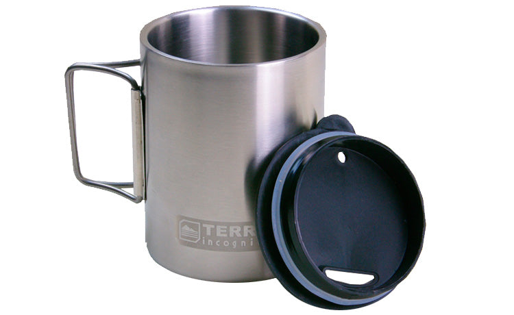 Load image into Gallery viewer, T-Mug Double-Wall Vacuum Insulated Stainless Steel Camp Mug with Foldable Handles - 8.5/12 fl oz Premium Outdoor Cup
