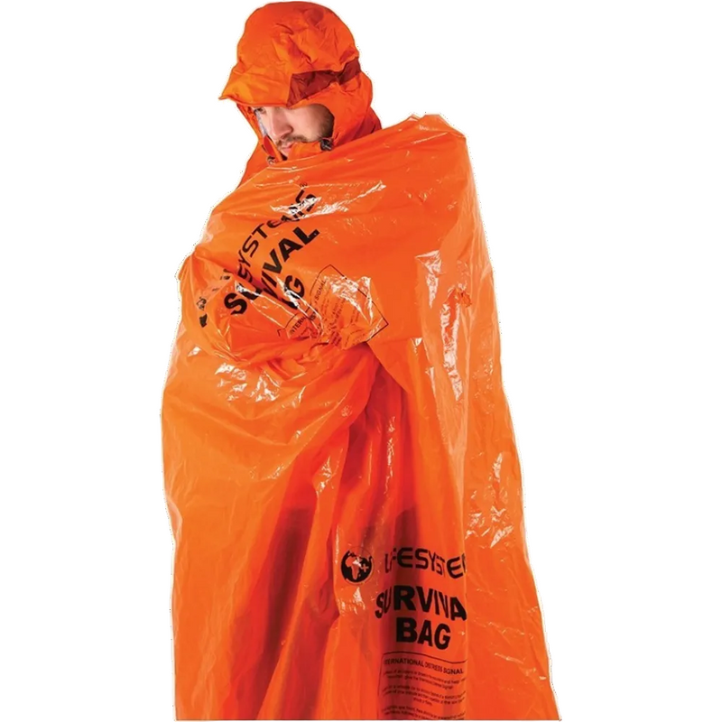 Load image into Gallery viewer, Person wearing an orange survival bag on a white background
