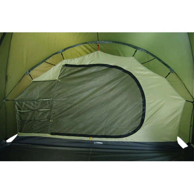 Load image into Gallery viewer, Interior sleeping area of Terra Incognita Grand 8 tent showing room divider and spacious layout
