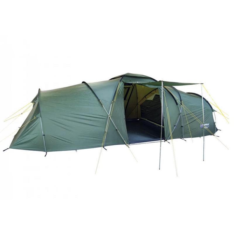 Load image into Gallery viewer, Front perspective of Terra Incognita Grand 8 tent fully pitched in Khaki color
