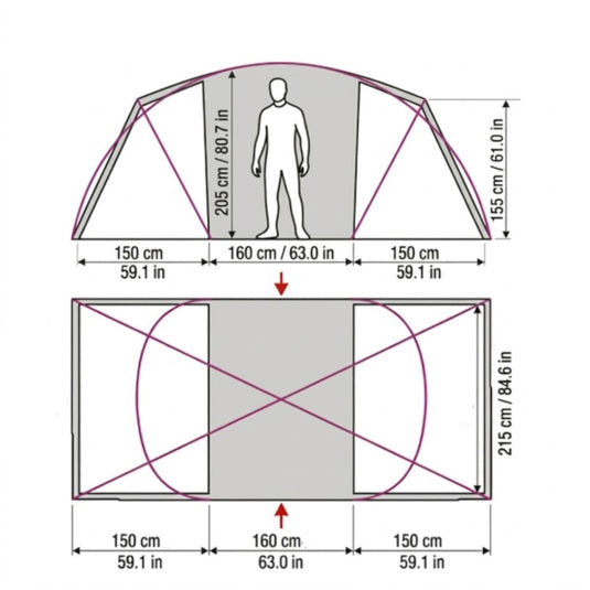 Dimensions and internal layout diagram for Terra Incognita Empresa 4 tent