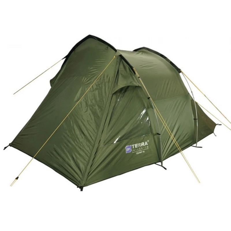 Load image into Gallery viewer, Front three-quarter view of Terra Incognita Camp 4 tunnel tent in khaki
