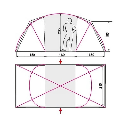 Dimensions and internal layout diagram for Terra Incognita Empresa 4 tent
