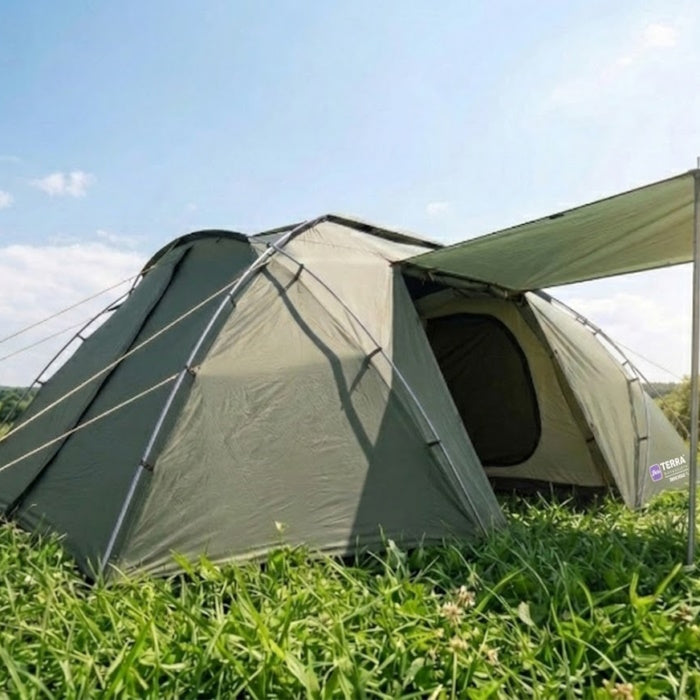 Load image into Gallery viewer, Terra Incognita Empresa 4 family tent in khaki pitched on grass in nature
