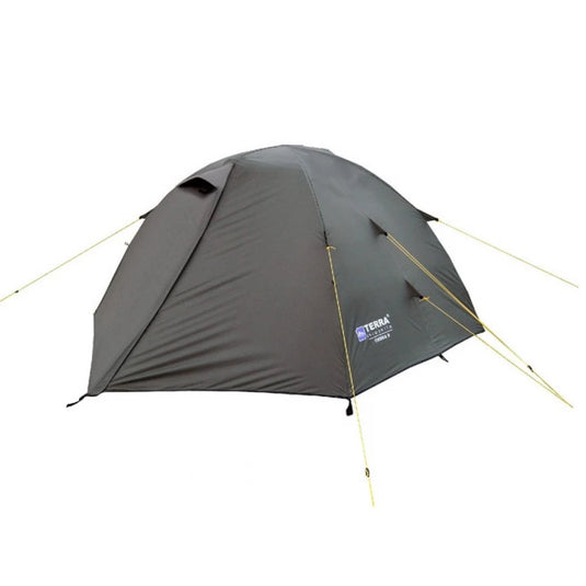 Terra Incognita Omega 2-person tent in khaki green with closed vestibules
