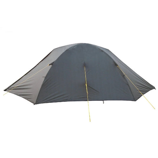 Side view of Terra Incognita Omega 3 tent pitched on white background