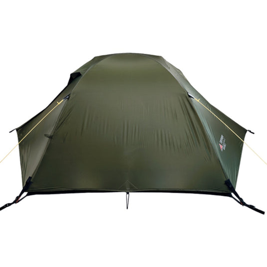 SkyLine 2 ultralight tent on a mountain ridge with alpine peaks view