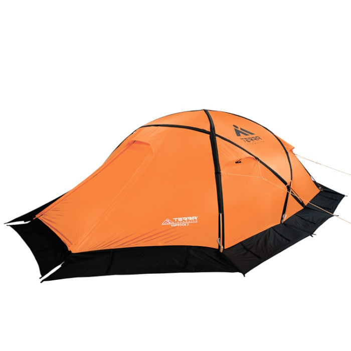 Load image into Gallery viewer, Side View of Orange TopRock 2 Expedition Tent with Protective Snow Skirts
