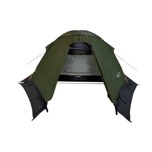 TopRock 2 Tent in Dining Mode: Fly-Only Setup with Open Doors and Snow Skirts