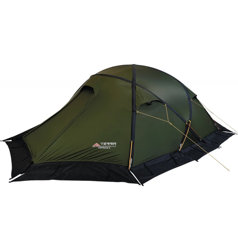 Load image into Gallery viewer, TopRock 4 expedition tent in Green showing dual doors and snow skirts
