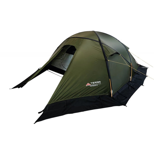 TopRock 4-person 4-season waterproof tent in Green, expedition setup