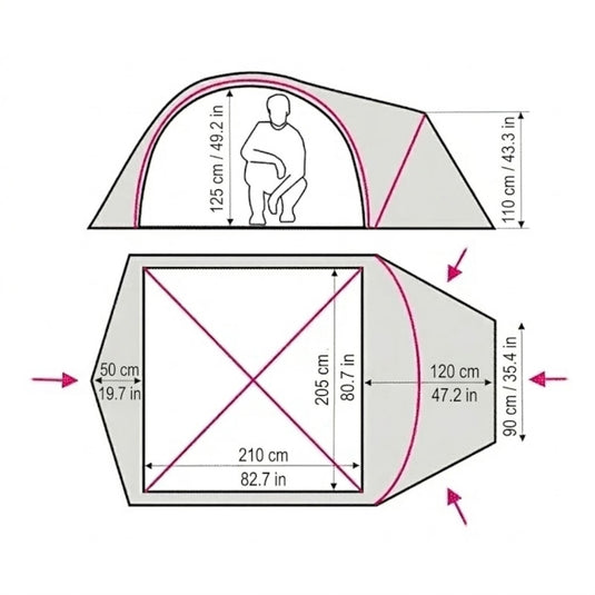 Zeta 3-person trekking tent in Khaki, front entrance and vestibule