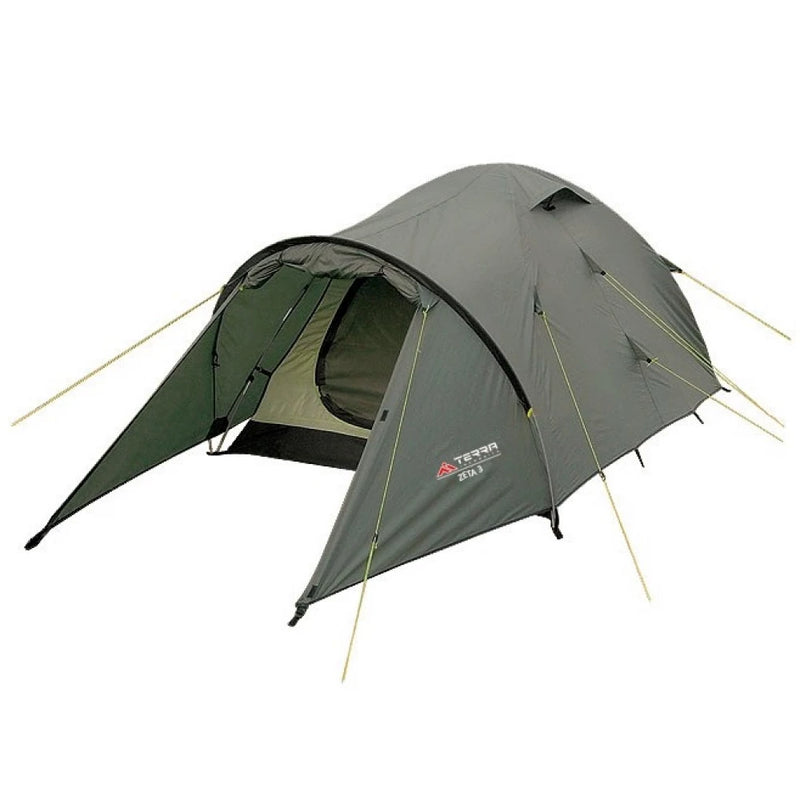 Load image into Gallery viewer, Zeta 3-person camping tent in Khaki, full setup with rainfly
