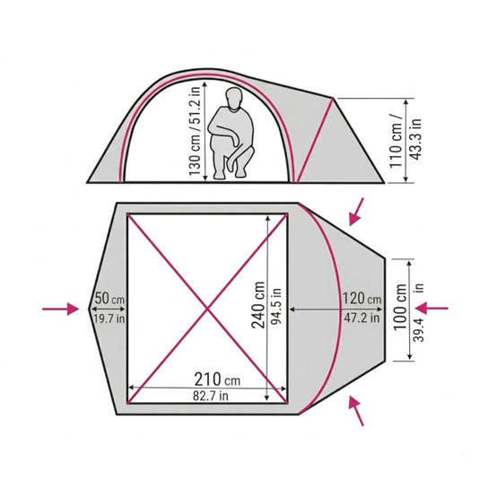 Internal dimensions and floor plan of Zeta 4-person inner tent